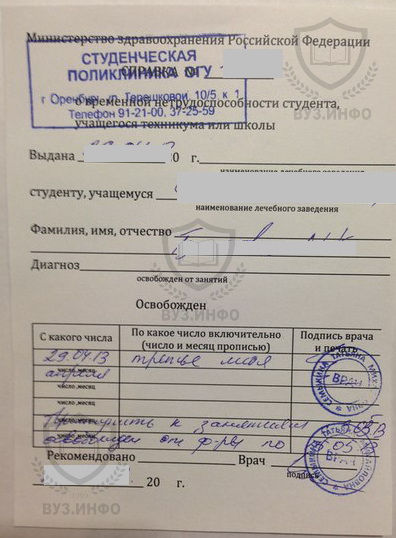 Справка формы 095у Оренбург (2013 г.)