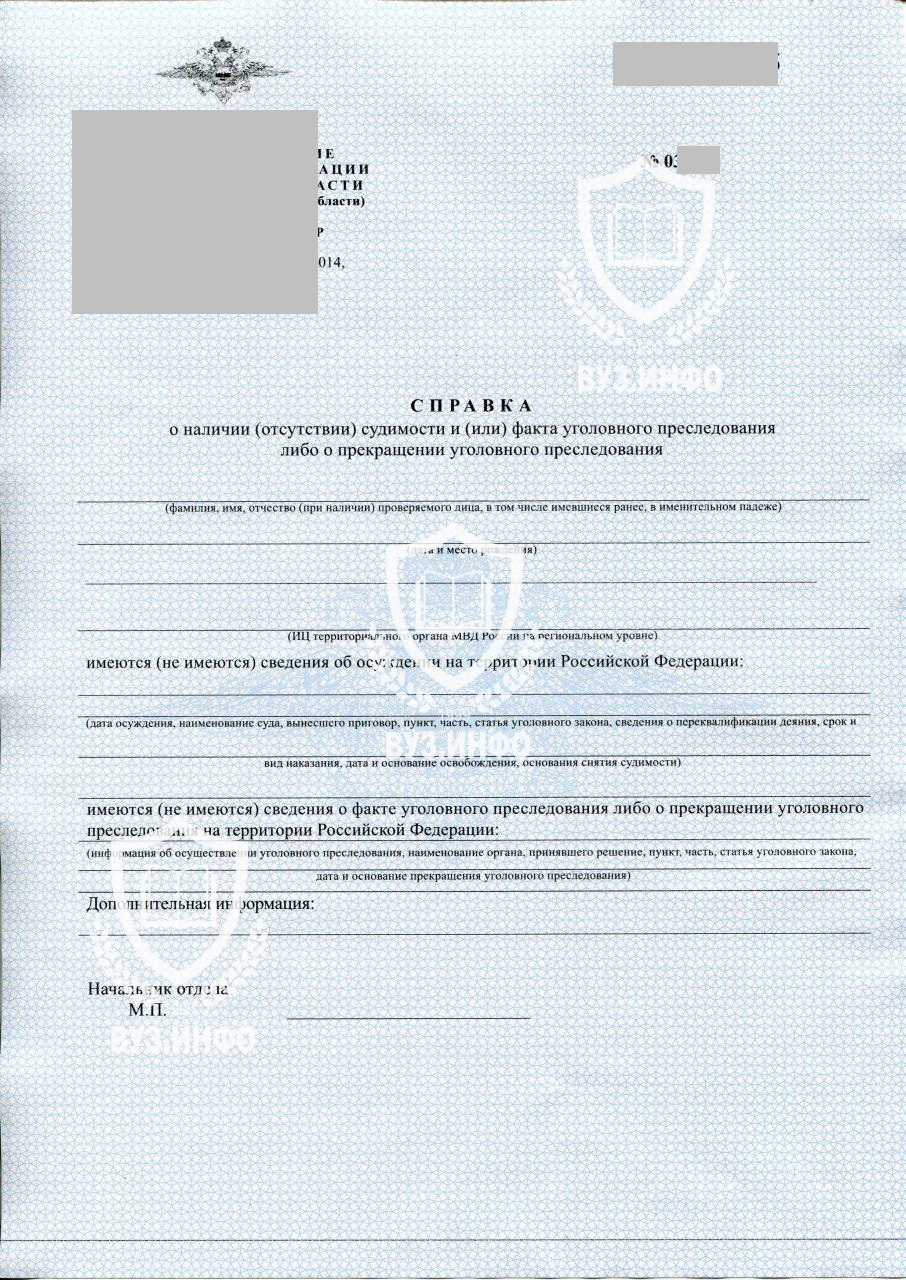 Справка о несудимости с синей сеткой нового образца 2020 года
